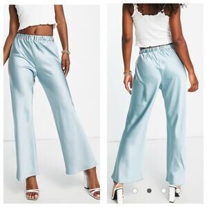 Urban Renewal Remnants Satin Puddle Pants Medium Baby Blue Stretch Wide Leg